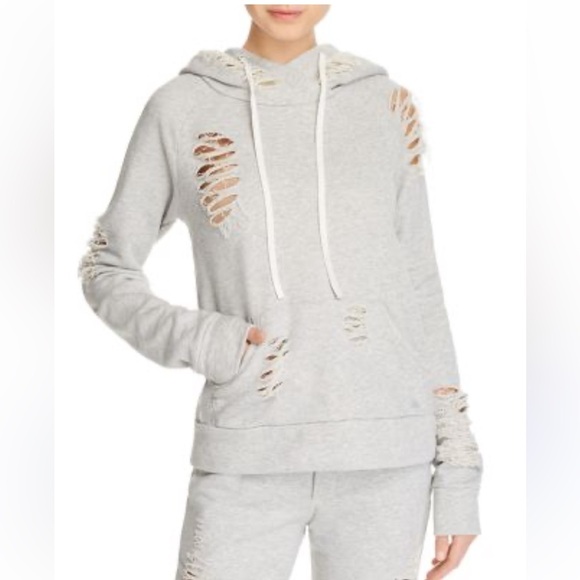 ALO Yoga Tops - Alo Yoga Ripped Hoodie WOMENS S Sweatshirt Activewear Pullover Oversized Grey